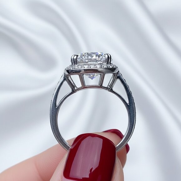 Silver Tone Simulated Moissanite Halo Engagement Promise Ring Size 8 NWOT - Picture 5 of 10